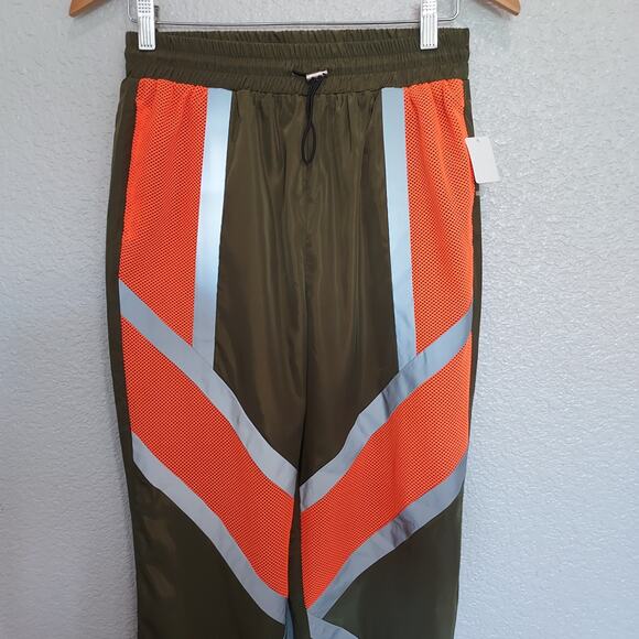 NEW Army Green Nylon Jogger Pants w/ Orange & Silver Block Size S - Picture 3 of 11